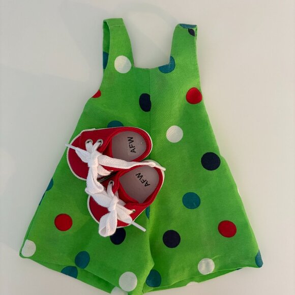 Green Polka Dot Romper for 18" Dolls with Red Shoes - Picture 6 of 6